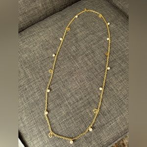 Tory Burch gold/pearl long necklace